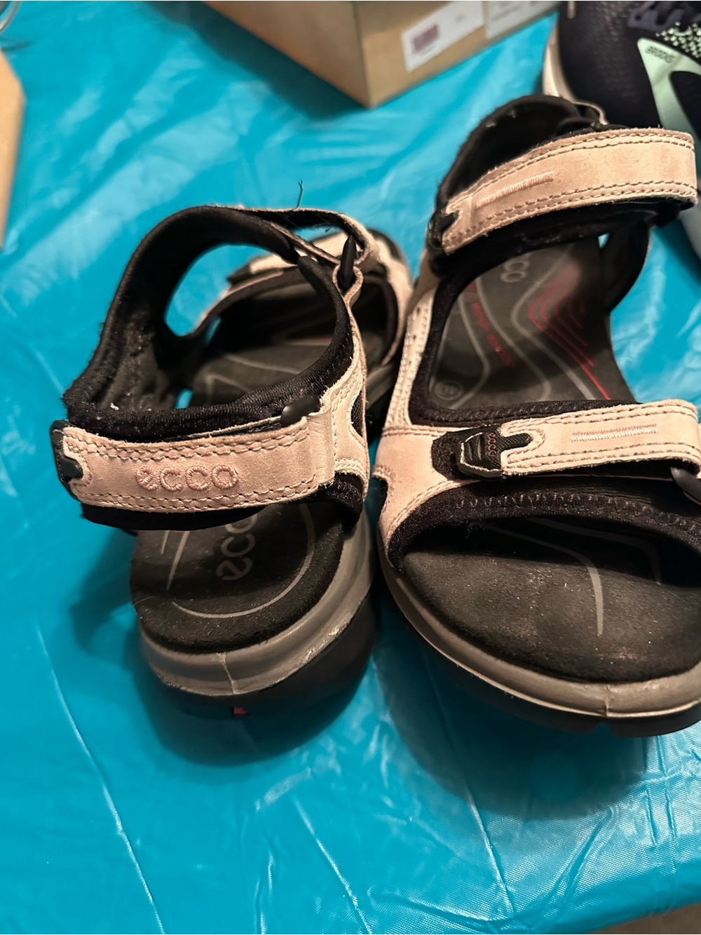 ECCO Womebs Adjustable Gray and Black Sandals